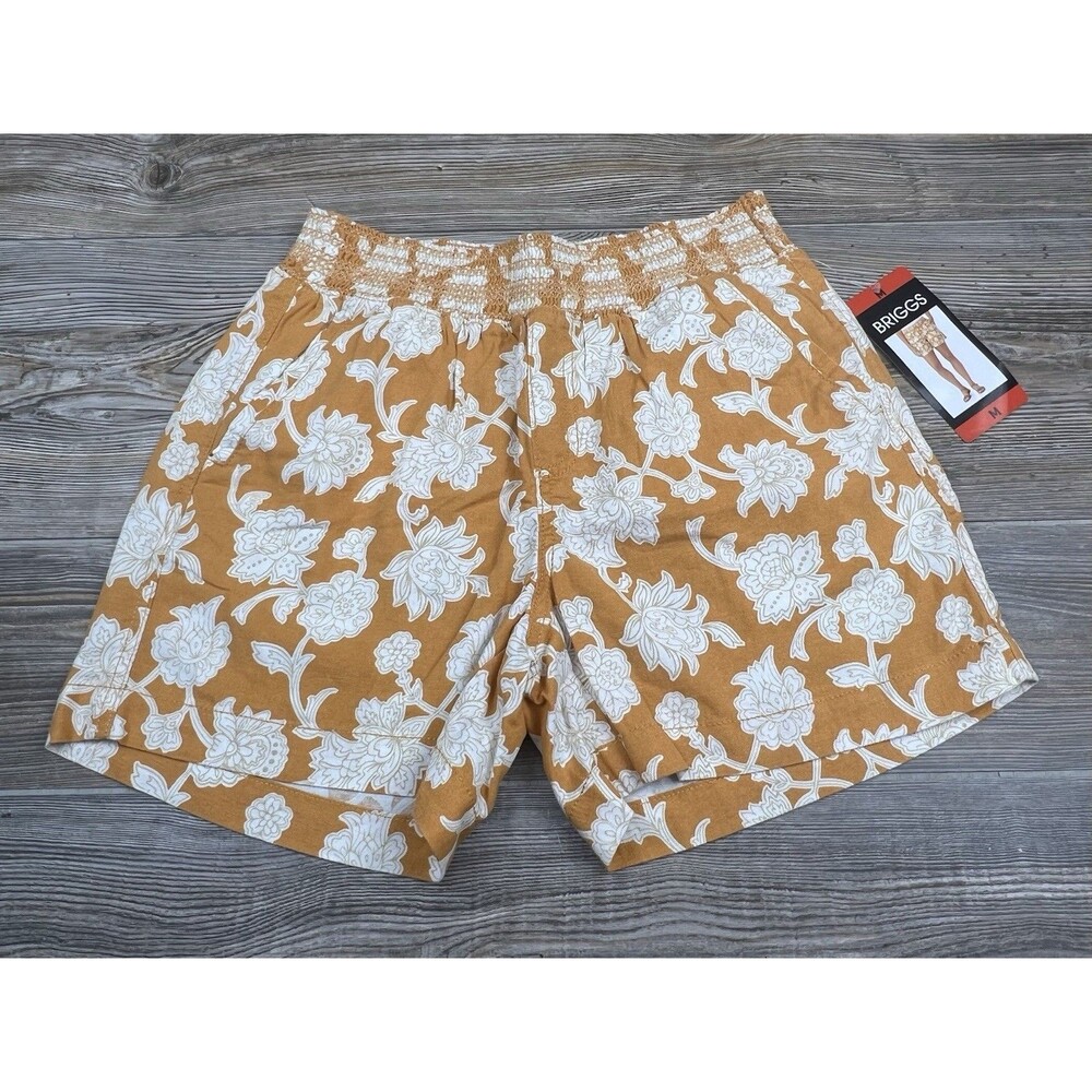 Briggs Womens M Linen Blend Pull-on Summer Shorts Orange Floral NWT Beach Resort